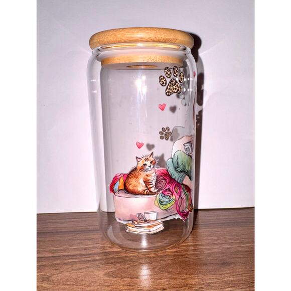 Cat Lover Glass Tumbler with Lid and Straw new - Picture 3 of 5